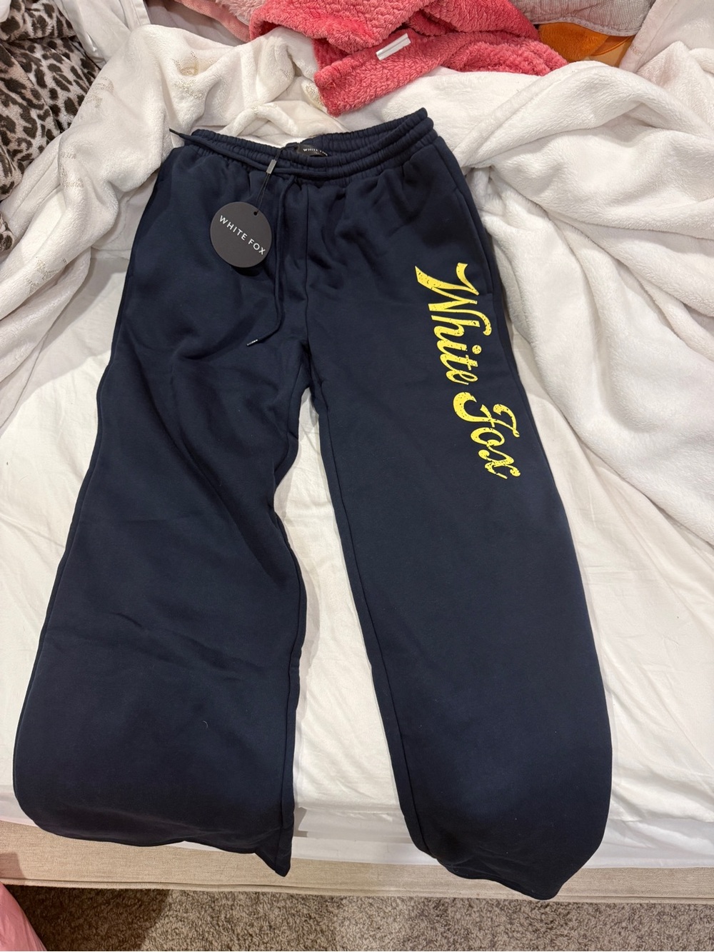white fox dark navy sweatpants
